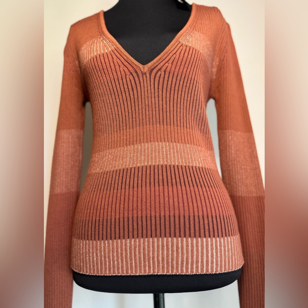 Lulus Striped V-Neck Ribbed Knit Sweater Large - Picture 2 of 10